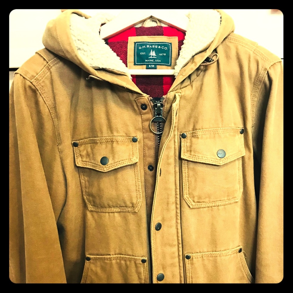 G.H.Bass & Co. Mens hooded tan Jacket size Small